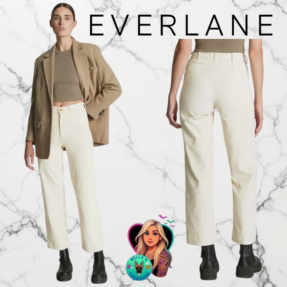 Everlane Women's 2 The Corduroy Wide Leg Pants Barrel High Rise Cream Bone White